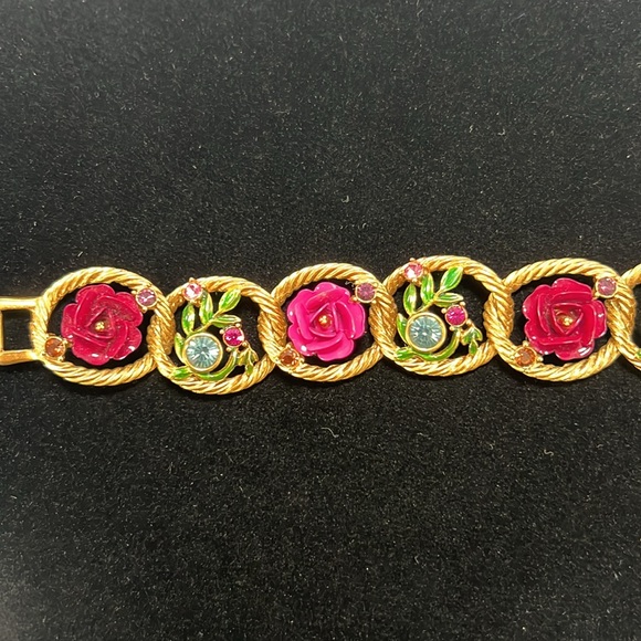 VTG Rare Signed Joan Rivers Victorian Rose Flower Bracelet with Rhinestones - Picture 2 of 6